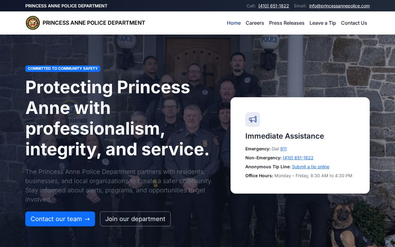 Princess Anne Police Department arrest records source in Somerset County