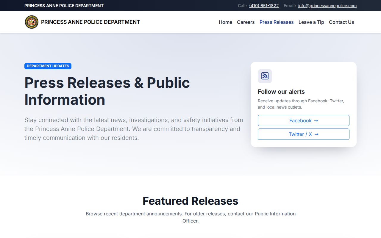 Princess Anne Police press releases and arrest information archive